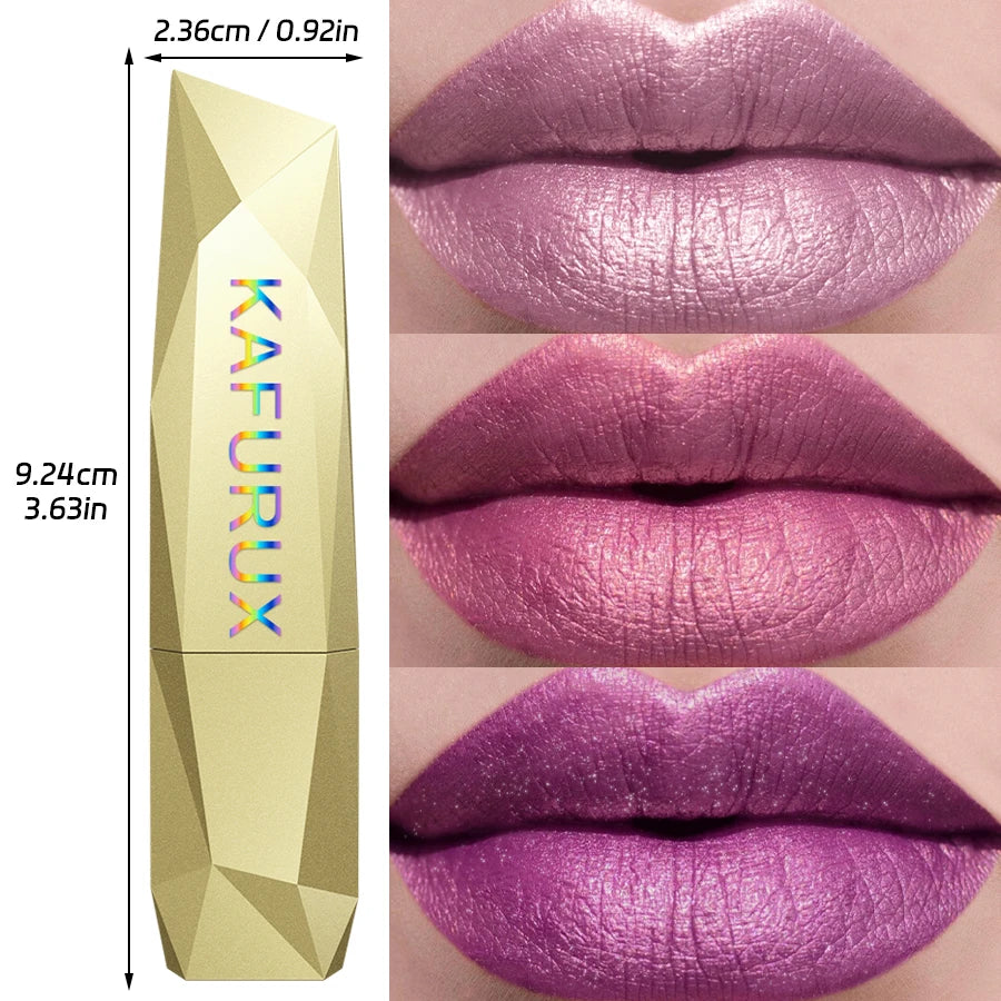 KAFURUX 21-Color Glitter Metallic Lipstick – Pearlescent Lip Tint Glitter Metallic Lipstick HIP