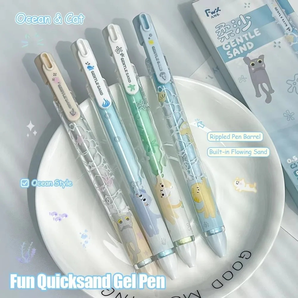 4-Pack Ocean Cat Gel Pens 0.5mm Quick-Dry School & Office Gel Pen Set HIP