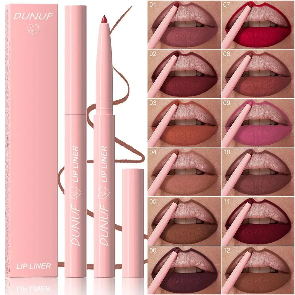DUNUF 12-Shade Matte Lip Liner Set – Waterproof & Long Lasting Matte Lip Liner Set HIP