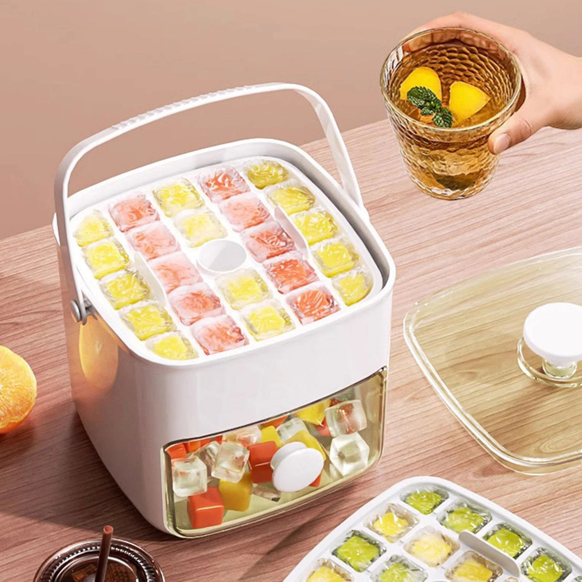 Ice Cube Tray ABS PP 48 Grids 2 Tray Easy Release Ice Cube Box with Lid Storage Bin for Freezer HIP