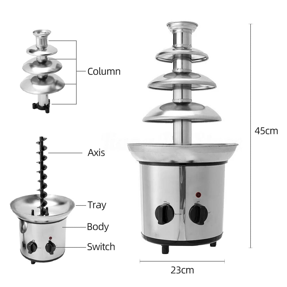 Chocolate Fountain 4 Tiers Electric Melting Machine Fondue Pot Set for Chocolate Candy Ranch Nacho Cheese EU 220V Fountain HIP