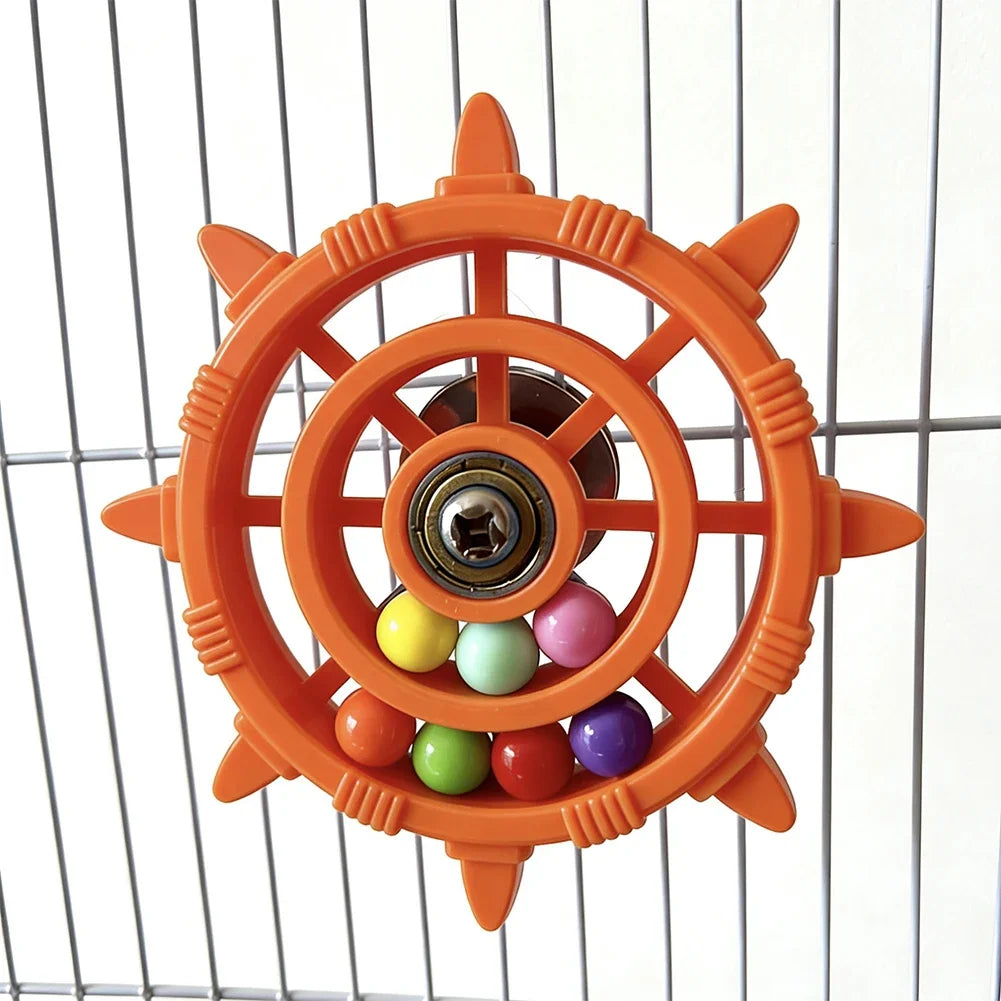 Rudder Shaped Colored Parrot Rotating Drum Toy Anti Bite Pet Bird Interactive Rotating Wheel Birdcage Toy Pet Bird Supplies HIP Orange