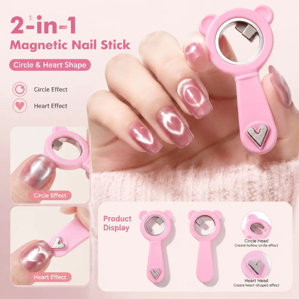 2-in-1 Hollow Cat Eye Nail Art Magnet Black Hole & Love Effect Bear Silicone Ring Circular Magnetic for DIY Gel Manicure Tools HIP