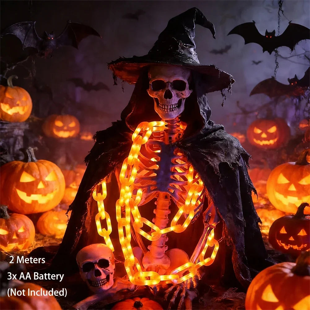 8 Modes Indoor Waterproof Skull LED Chain Light Battery Powered Spooky Halloween String Lights for Party Decor HIP 2m Orange Light
