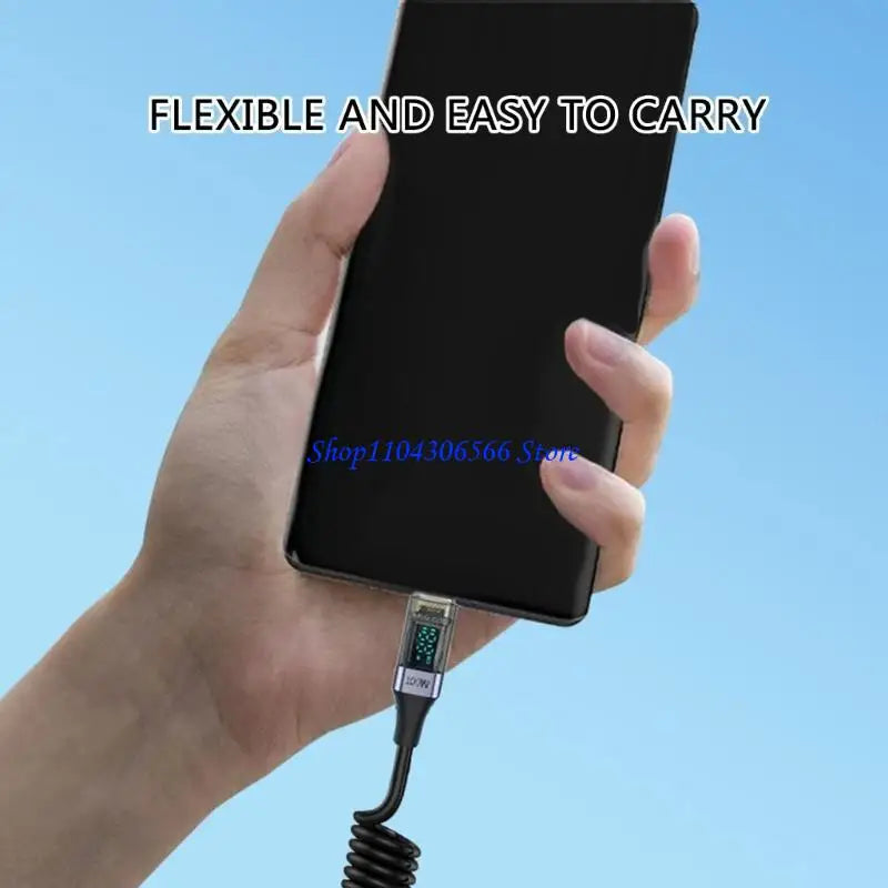 USB-C PD 100W Spring Cable with Digital Display – 35–180cm USB-C Charging Cable HIP