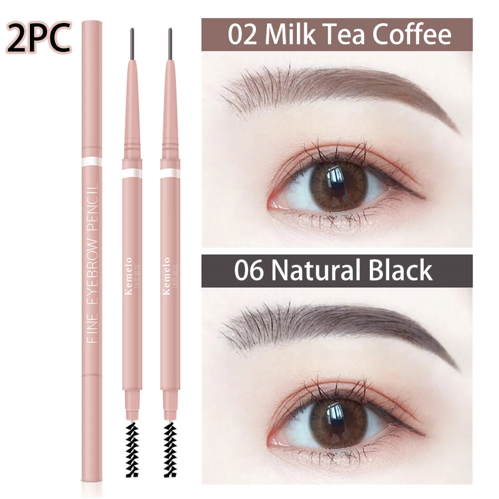 Waterproof Double-Ended Eyebrow Pencil With Brush 1.5mm Ultra Fine Eye Brow Pencil Combined Sweat-proof Lasting Eye Makeup HIP 02 Add 06