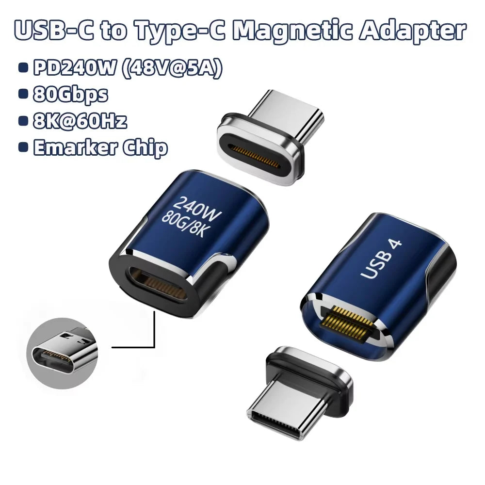 Magnetic USB4 Thunderbolt 4/3 USB-C Adapter – 240W 80Gbps 8K USB-C Adapter HIP 240W XQ CX LS