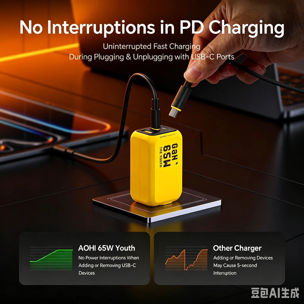 AOHI Youth 65W GaN 3-Port USB-C PD Fast Charger | QC4.0 GaN USB-C Charger HIP