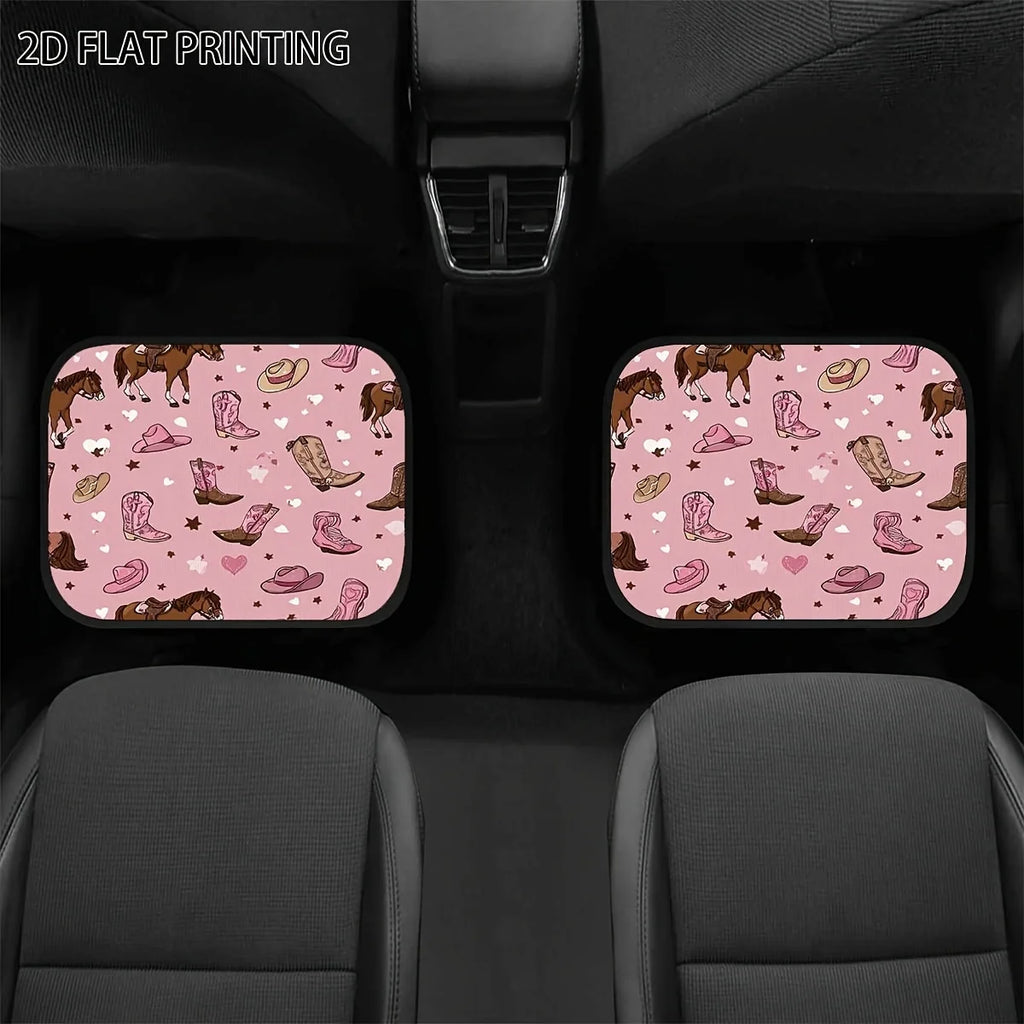 4-Pc Western Cowgirl Car Floor Mats – Pink Cow Print Car Floor Mats HIP