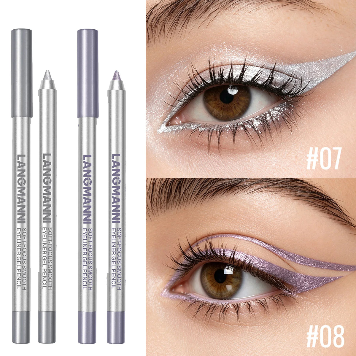 Pearlescent Eyeliner Gel Pencil Waterproof Lasting Smooth Glitter Eye Liner Makeup For Upper Lower Lash Line Eyeshadow Stick HIP 07 Add 08-2Pc