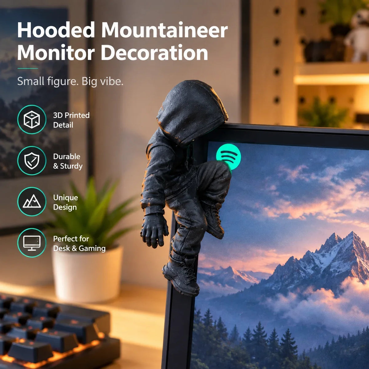 Hooded mountaineer monitor decoration doll table decoration 3D printing game settings black ornament decoration technology HIP