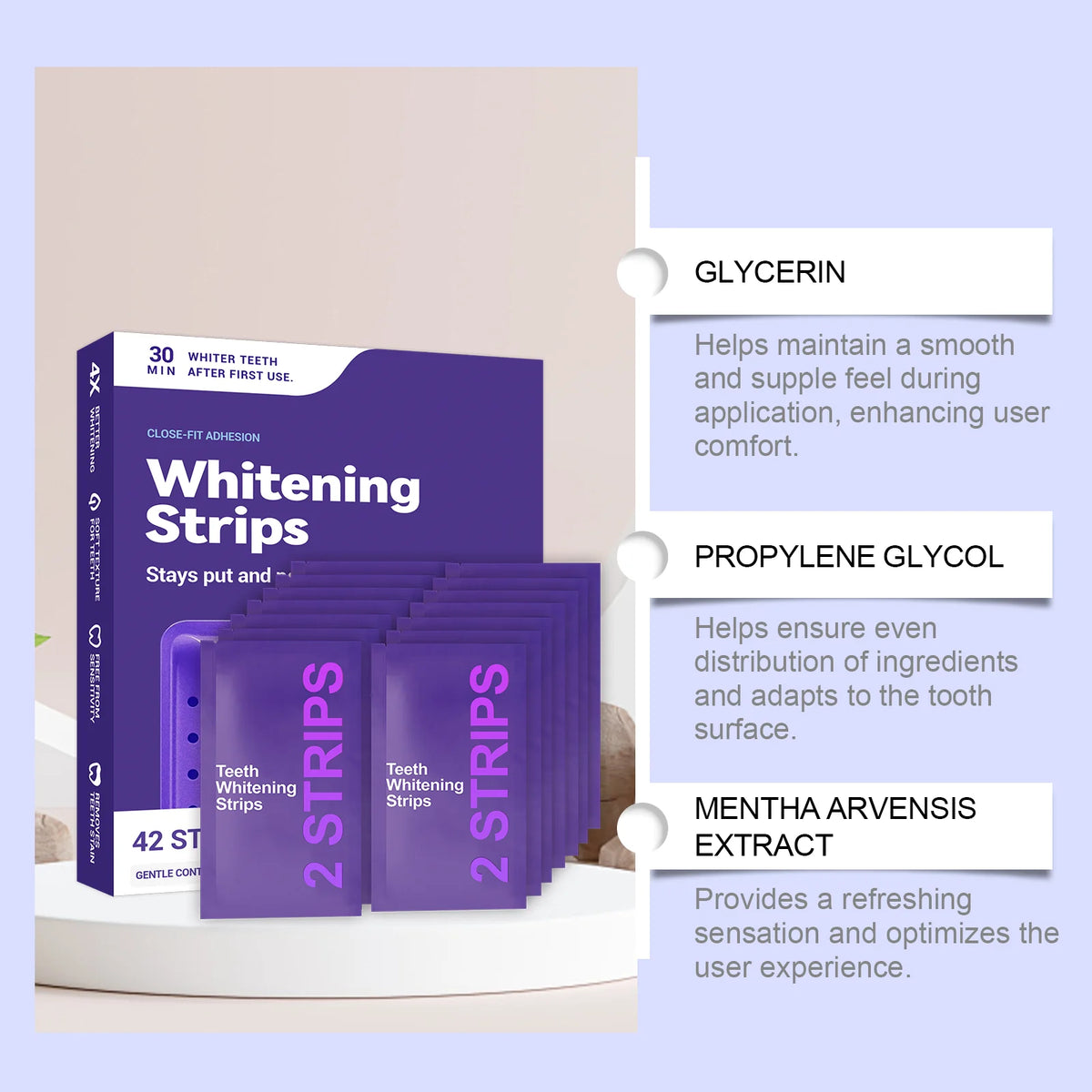 Purple Color-Correcting Teeth Brightening Strips – 42 Pack Teeth Whitening Strips HIP