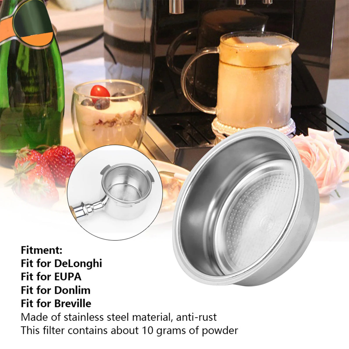 Coffee Machine Strainer Filter Strainer 51mm Single Layer Stainless Steel Coffee Machine Filter Strainer Bowl Fit for DeLonghi HIP