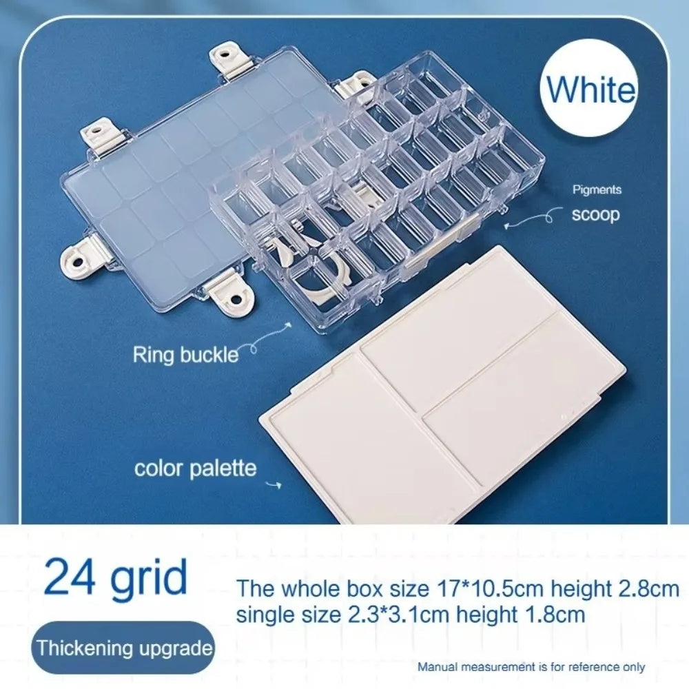 Airtight Watercolor Palette Tray – 12/24/36 Wells Leakproof Paint Palette Tray HIP 24-Grid box-White