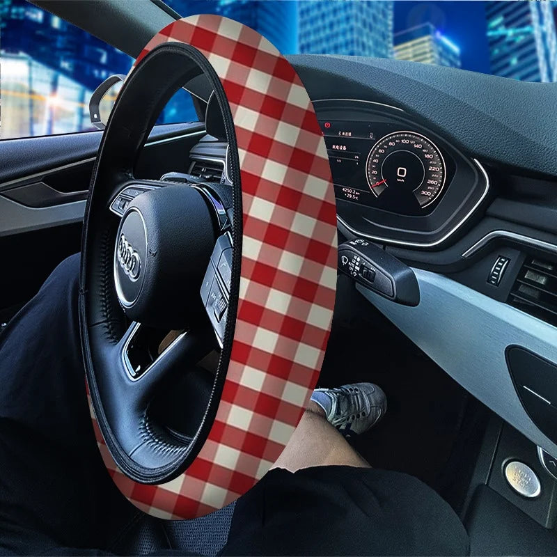 Red White Gingham Steering Wheel Cover – Universal Fit Steering Wheel Cover HIP