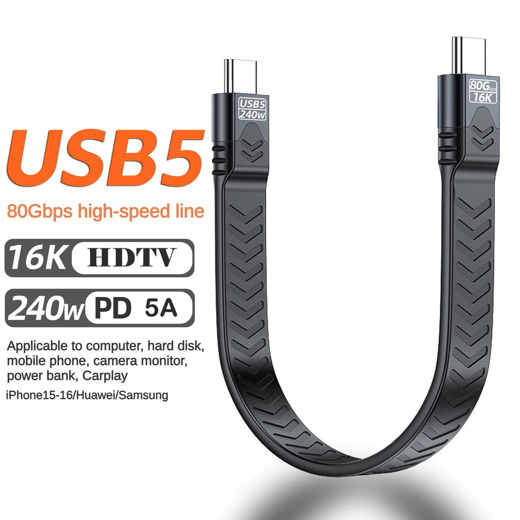 240W USB-C Thunderbolt 5/4/3 Flat Cable – 16K & 80Gbps USB-C Cable HIP