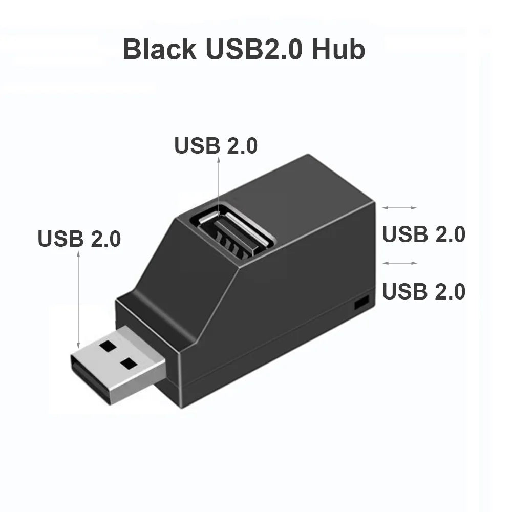 OULLX USB 3.0 Hub – 3-Port Mini Splitter for PC & Laptop USB Hub Adapter HIP Black USB 2.0