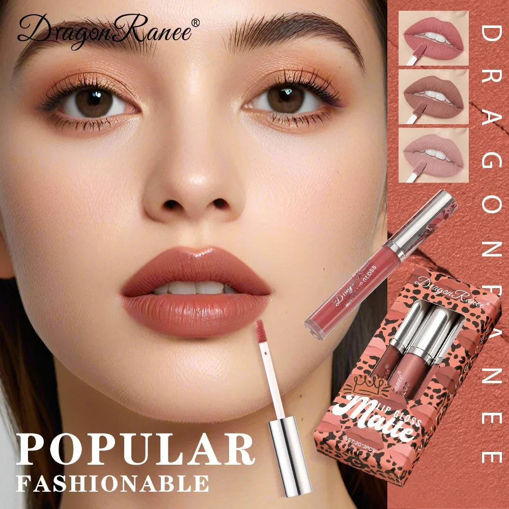 Dragon Ranee 3-Pack Matte Liquid Lipstick Set – Long-Lasting Matte Liquid Lipstick HIP