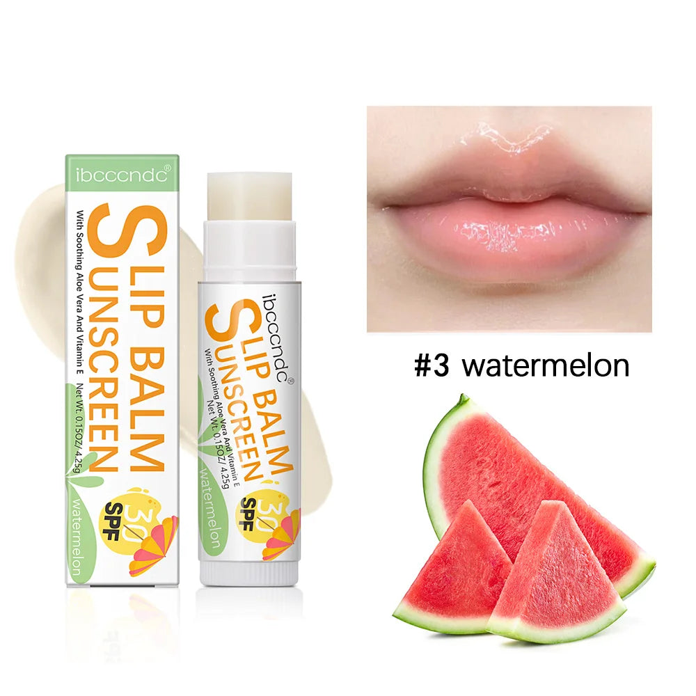 1 Piece Sunscreen Lip Balm SPF 30 UVA Protection Lips Moisturizer Watermelon Coconut Banana Flavor Colorless Lipstick Sun Care HIP Watermelon