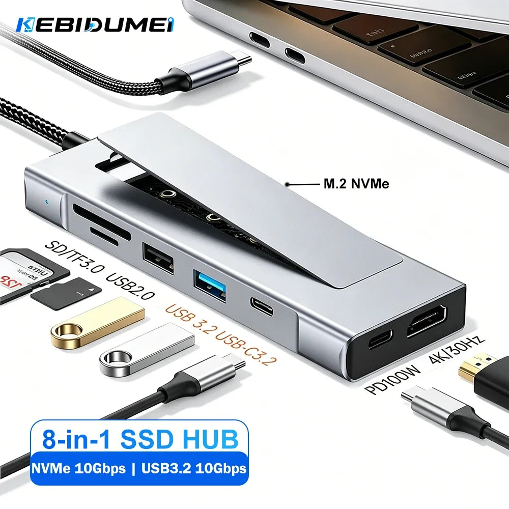 KEBIDUMEI 8-in-1 M.2 NVMe SSD USB-C Docking Station Hub USB-C Docking Station HIP