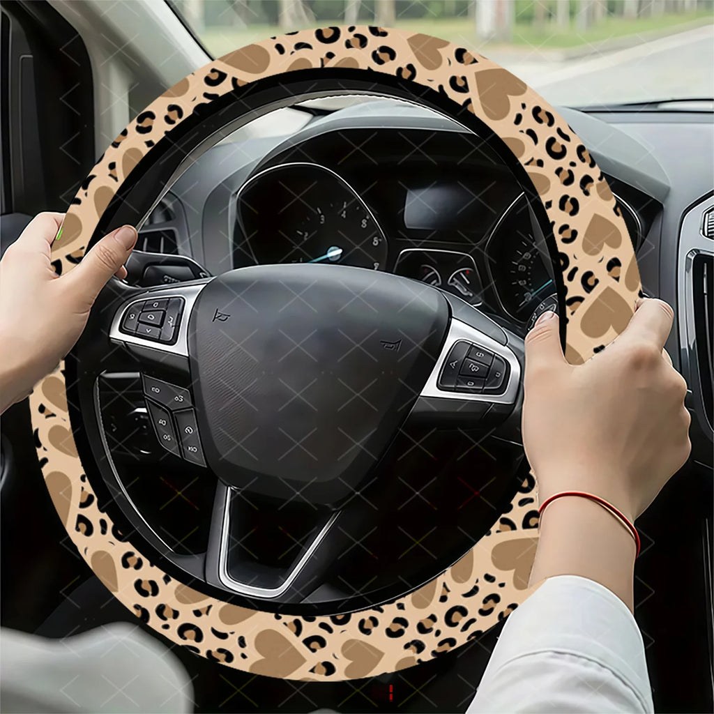 Leopard & Heart Steering Wheel Cover – Universal Fit | HIP Steering Wheel Cover HIP