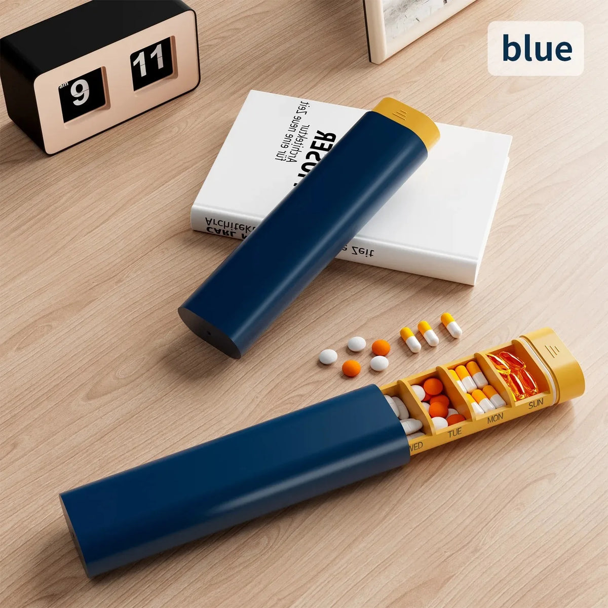 New Premium Portable Pill Case 7 Day 7 Grids Pill Organizer Container Travel for Medicine Vitamins Fish Oil Weekly Storage Box HIP Blue