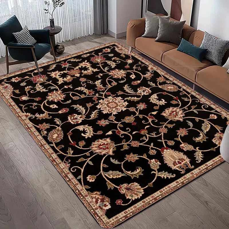 Vintage Persian Black Gold Floral Area Rug – Non-Slip Mat Area Rug HIP 1 40X60-Felt