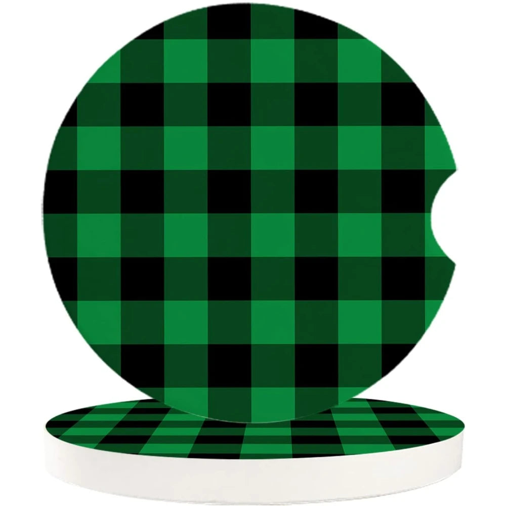 Absorbent Car Cup Holder Coasters 2PCS – St. Patrick's Plaid Car Cup Holder Coasters HIP 1 Other