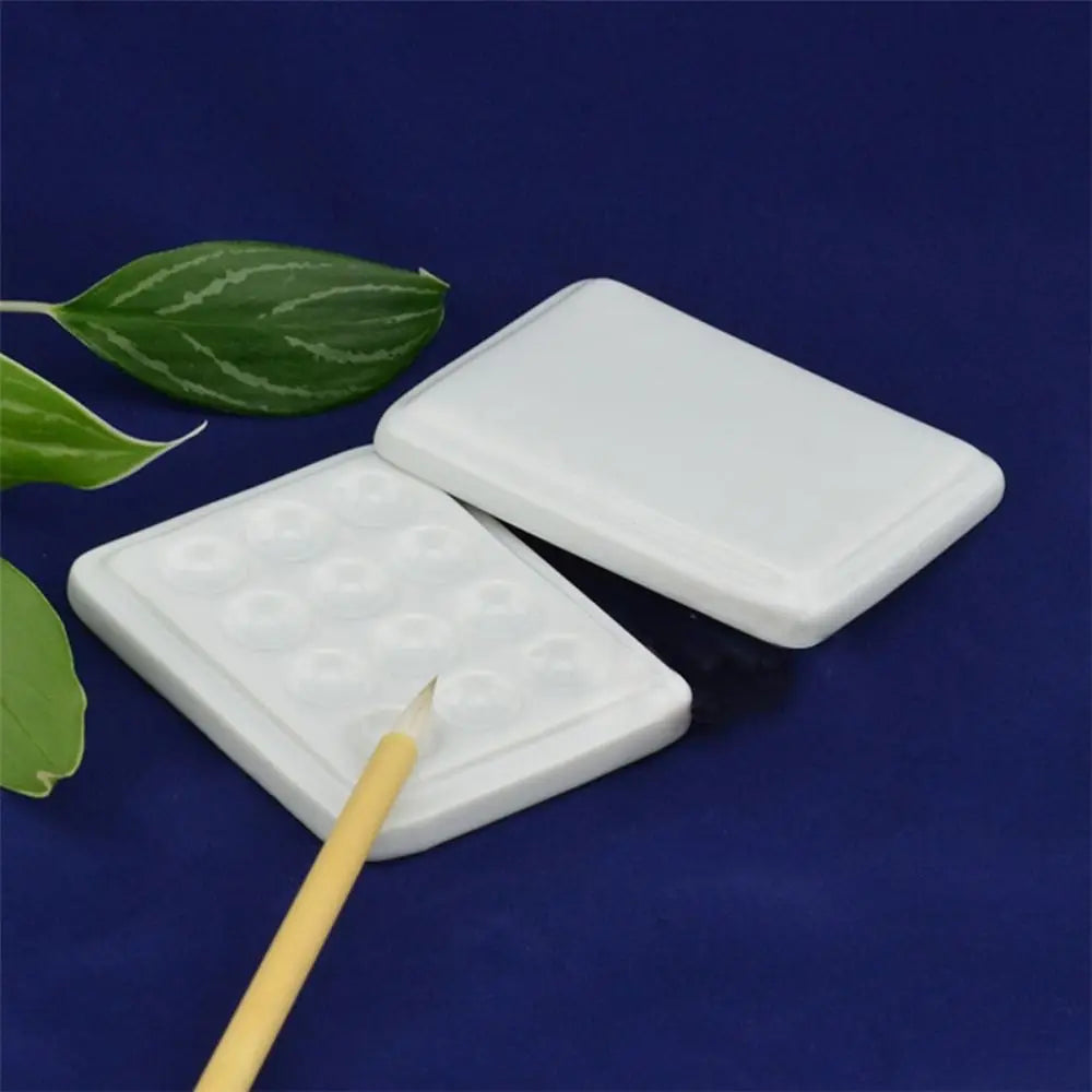 12-Grid White Porcelain Watercolor Paint Palette with Lid Paint Mixing Palette HIP