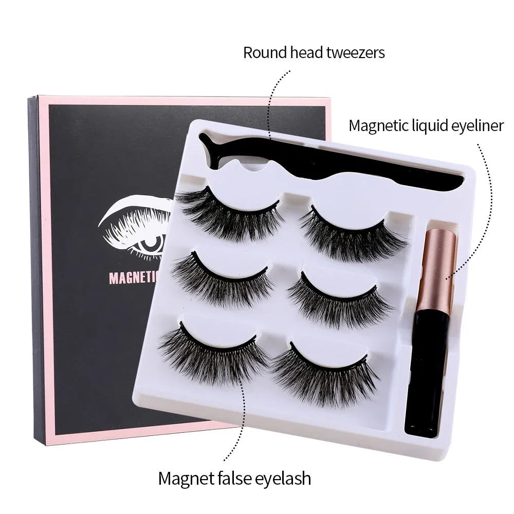Magnetic Eyelashes 3D Mink Eyelashes Makeup Magnetic Lashes Eyeliner Tweezers Set Natural False Lashes Short Faux Cils HIP