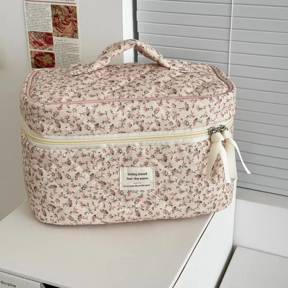Corduroy Floral Makeup Bag – Large Capacity Cosmetic Pouch Cosmetic Makeup Bag HIP