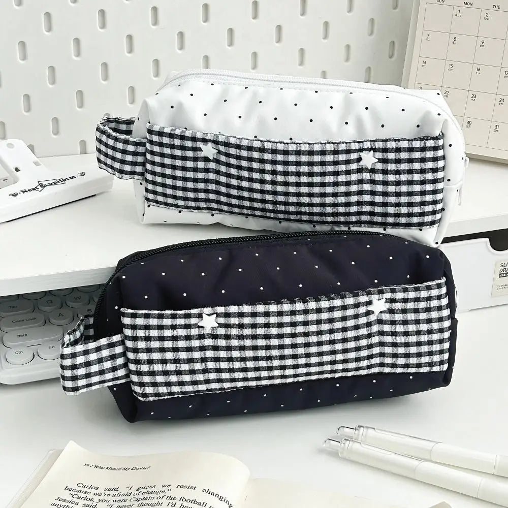 Striped Polka Dot Canvas Pencil Bag – Large Capacity Pouch Canvas Pencil Case HIP