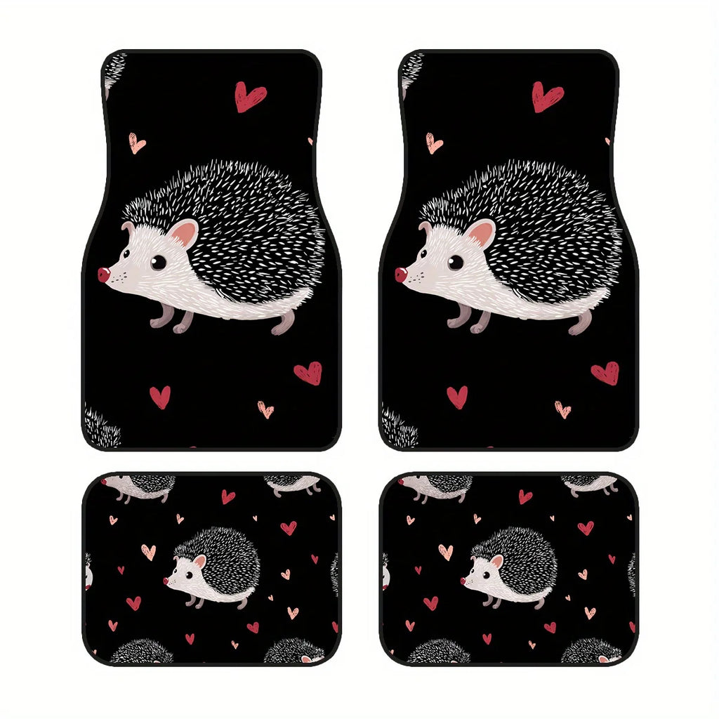 4-Piece Non-Slip Car Floor Mats – Hedgehog Heart Pattern Car Floor Mats HIP black