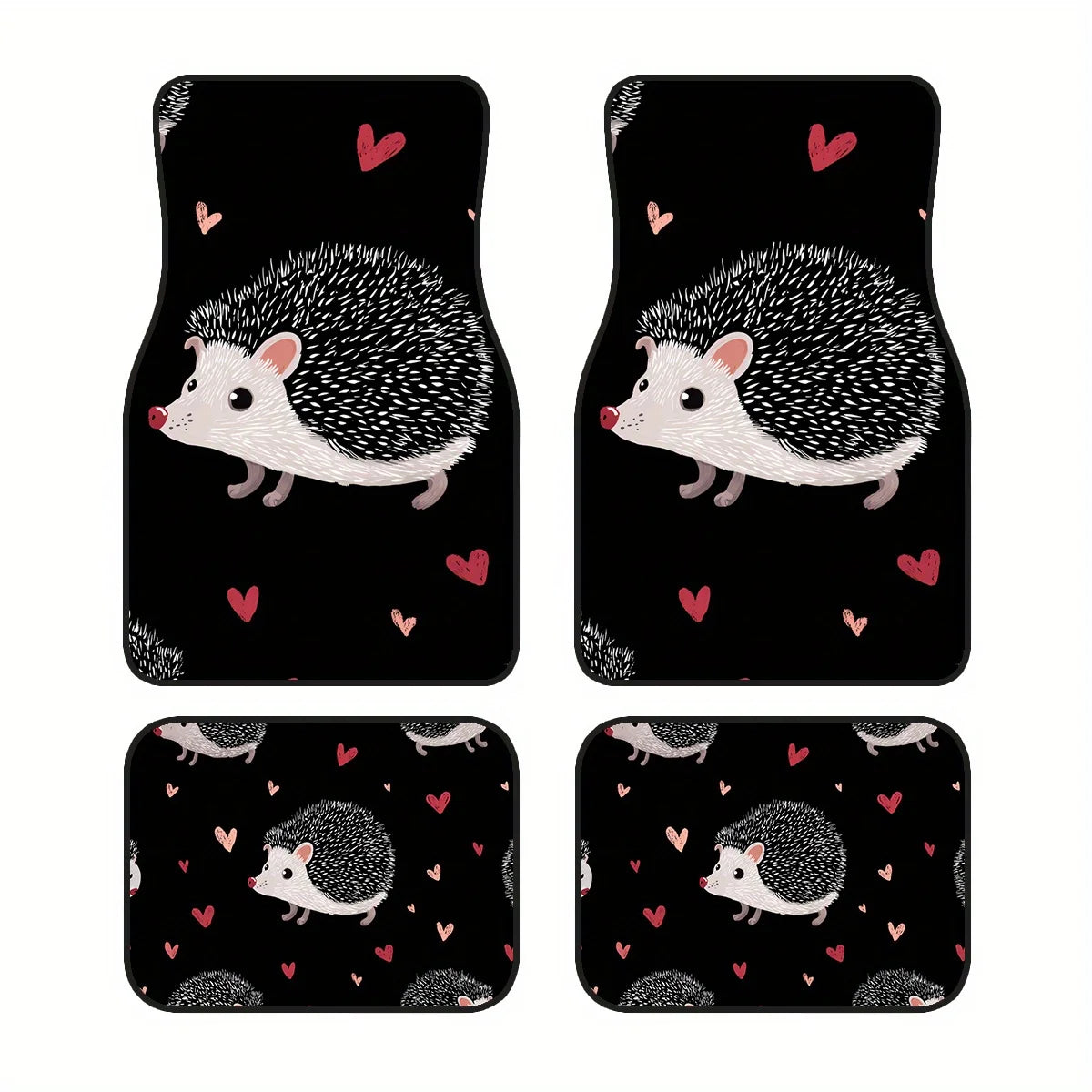 4-Piece Non-Slip Car Floor Mats – Hedgehog Heart Pattern Car Floor Mats HIP black