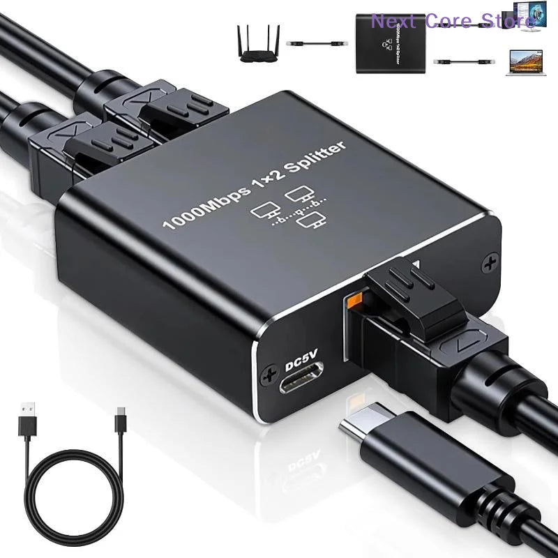 RJ45 Gigabit Ethernet Splitter – 1 to 2 Network Switch Ethernet Network Splitter HIP