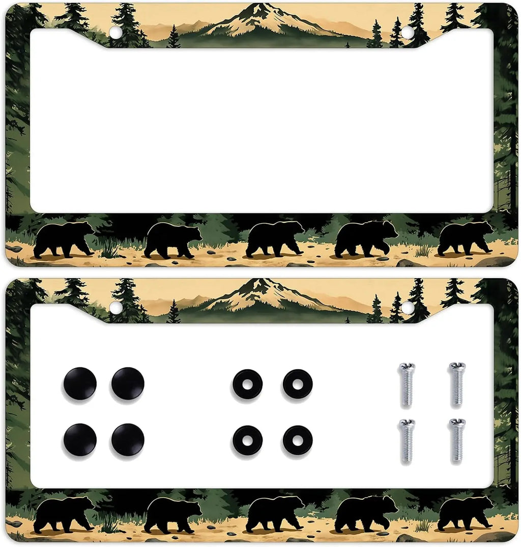 2-Pack Black Bear License Plate Frames – Rustic Stainless Steel License Plate Frame HIP 1