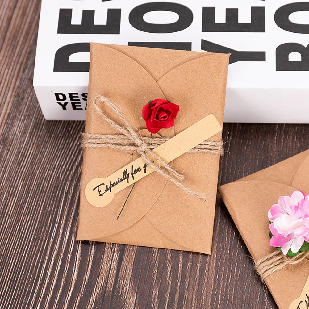 DIY Vintage Kraft Paper Greeting Card DIY Handmade Flower Wish Card Thank You Card Blessing Card Party Invitation Card HIP
