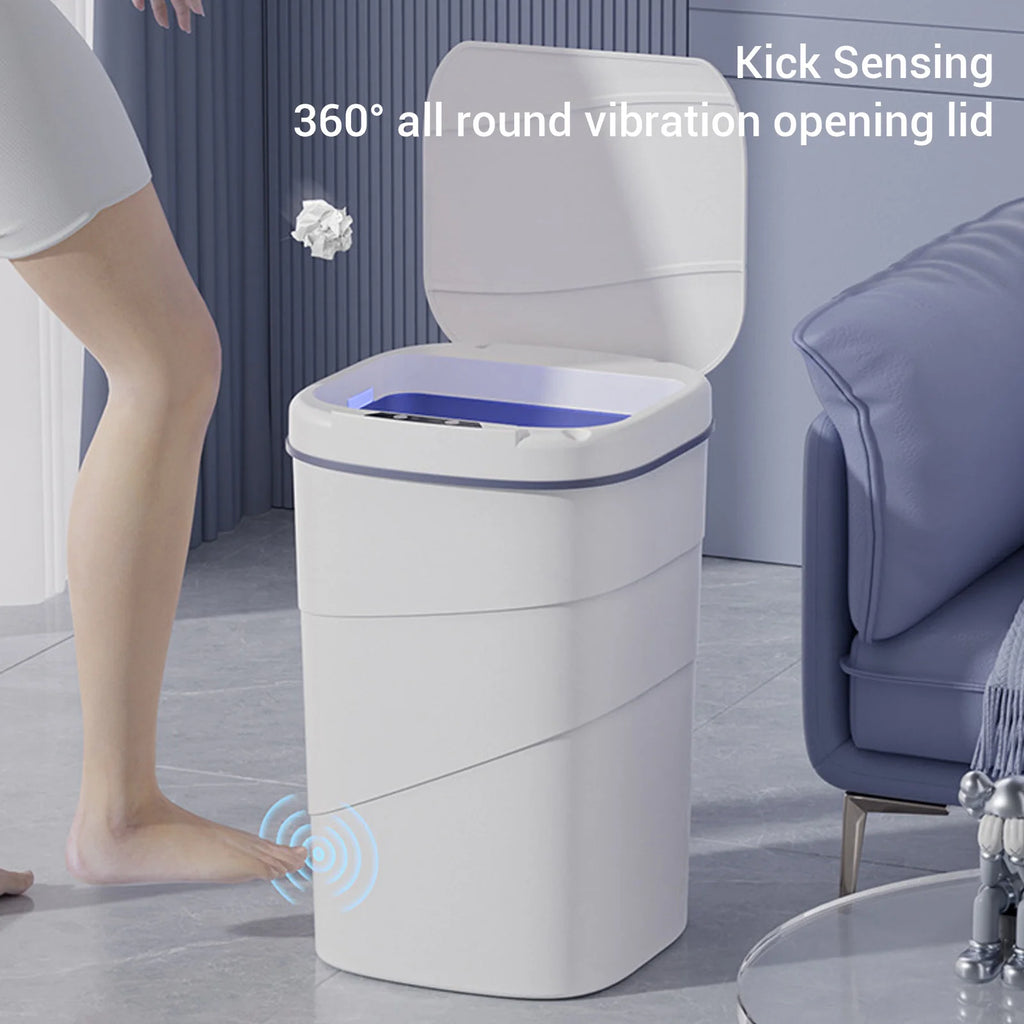 Motion Sensor Trash Can 18L Automatic Touchless Garbage Bin with Blue Luminous Press Ring for Bathroom Kitchen Living Room HIP