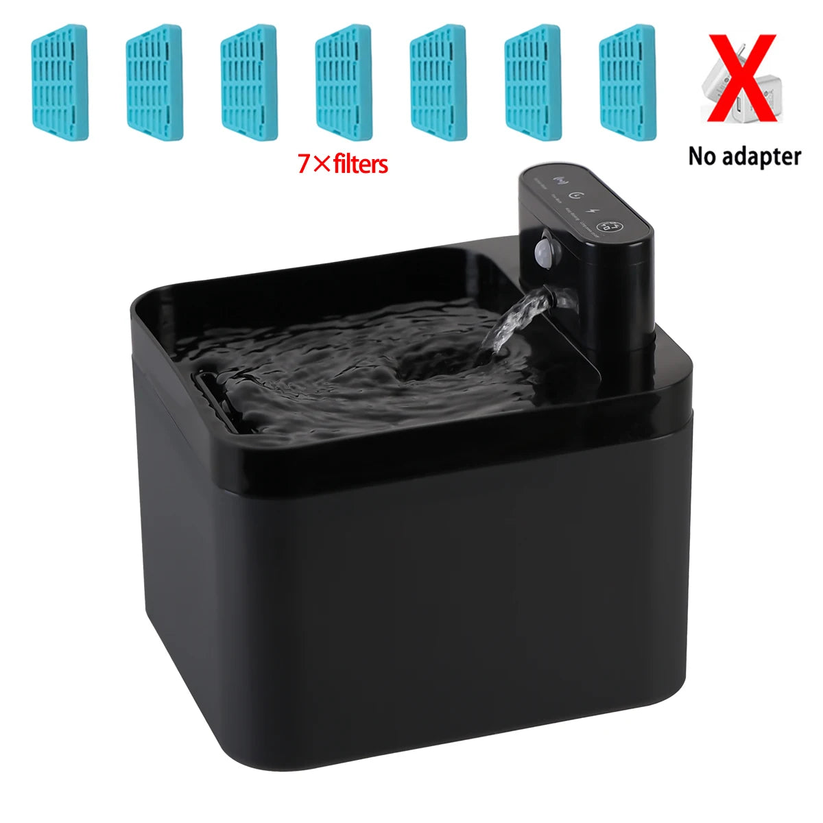 2.2L Wireless Automatic Cat Water Fountain Battery Powered Quiet Pet Dispenser with Motion Sensor 3/7 Filters HIP B-1set-7filters No plug