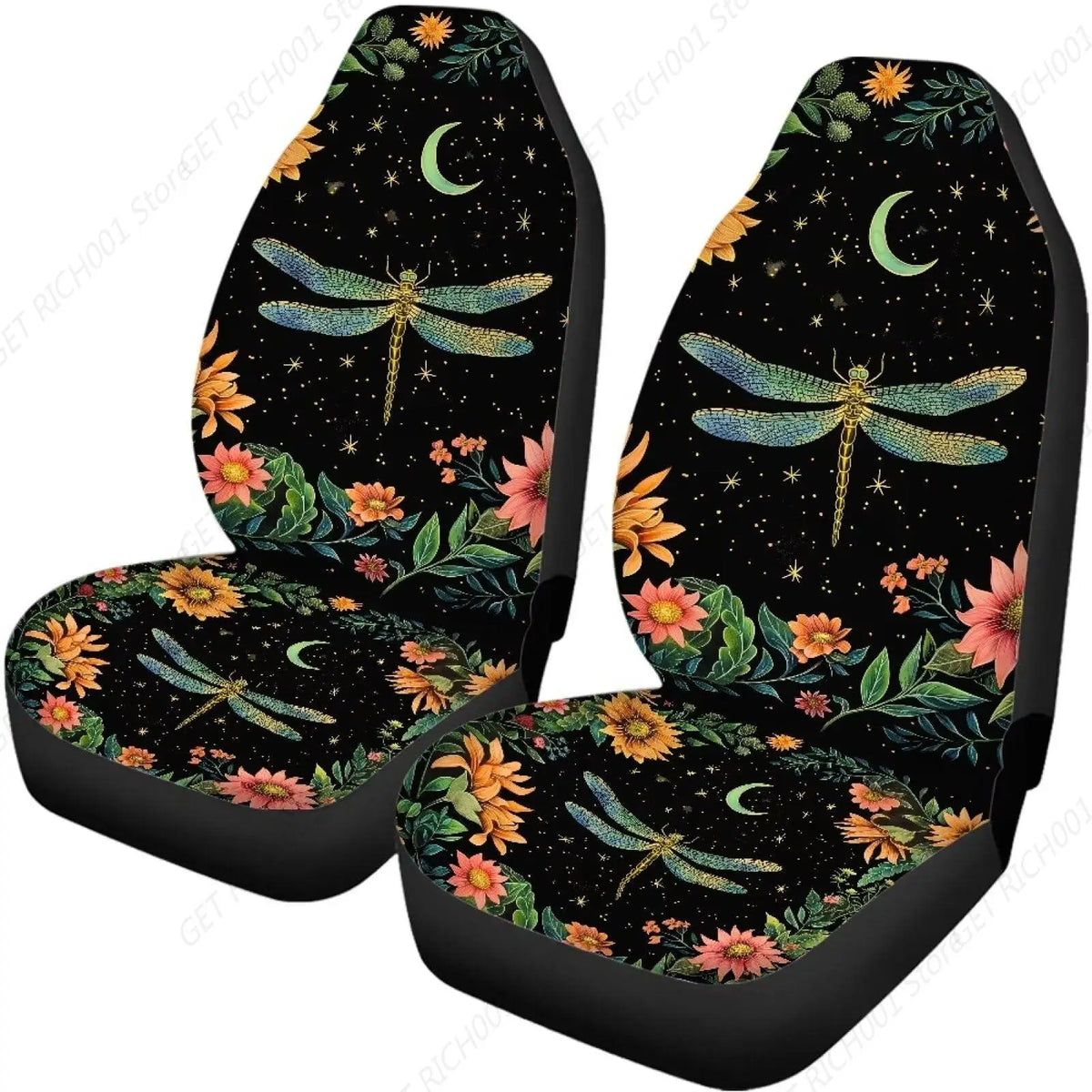 Dragonfly Moon Flower Car Seat Covers – Set of 2 | Universal Fit Car Seat Covers HIP 1