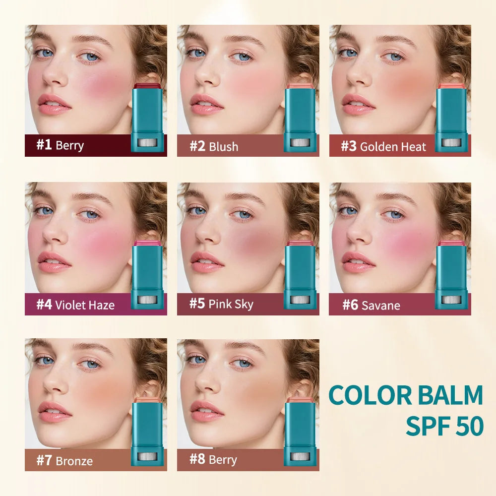 8 Color Balm SPF 50 Mineral Sun Lip & Cheek Tint Hydrating Water Resistant Long Lasting Buildable Blush Natural Makeup HIP