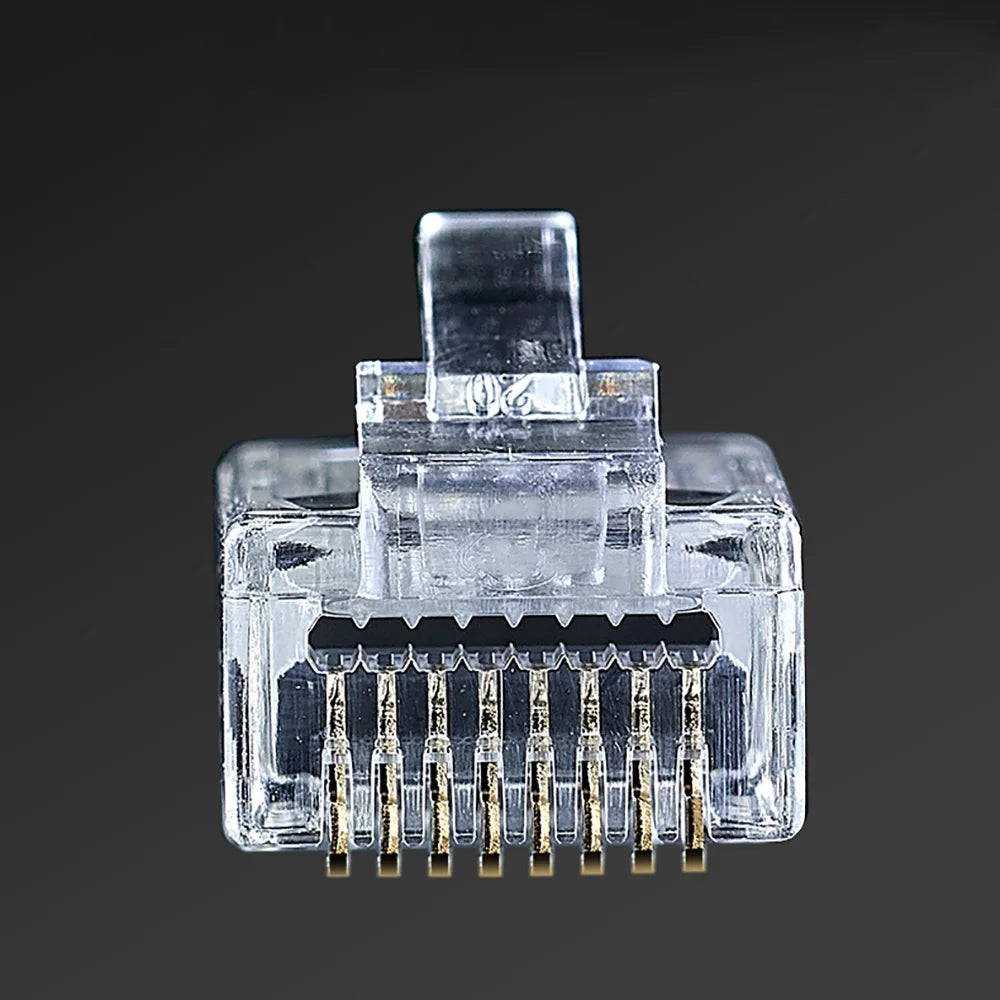 RJ45 Cat6 Pass-Through Connectors 6U Gold Plated – 50/100 Pack Ethernet Cable Connectors HIP