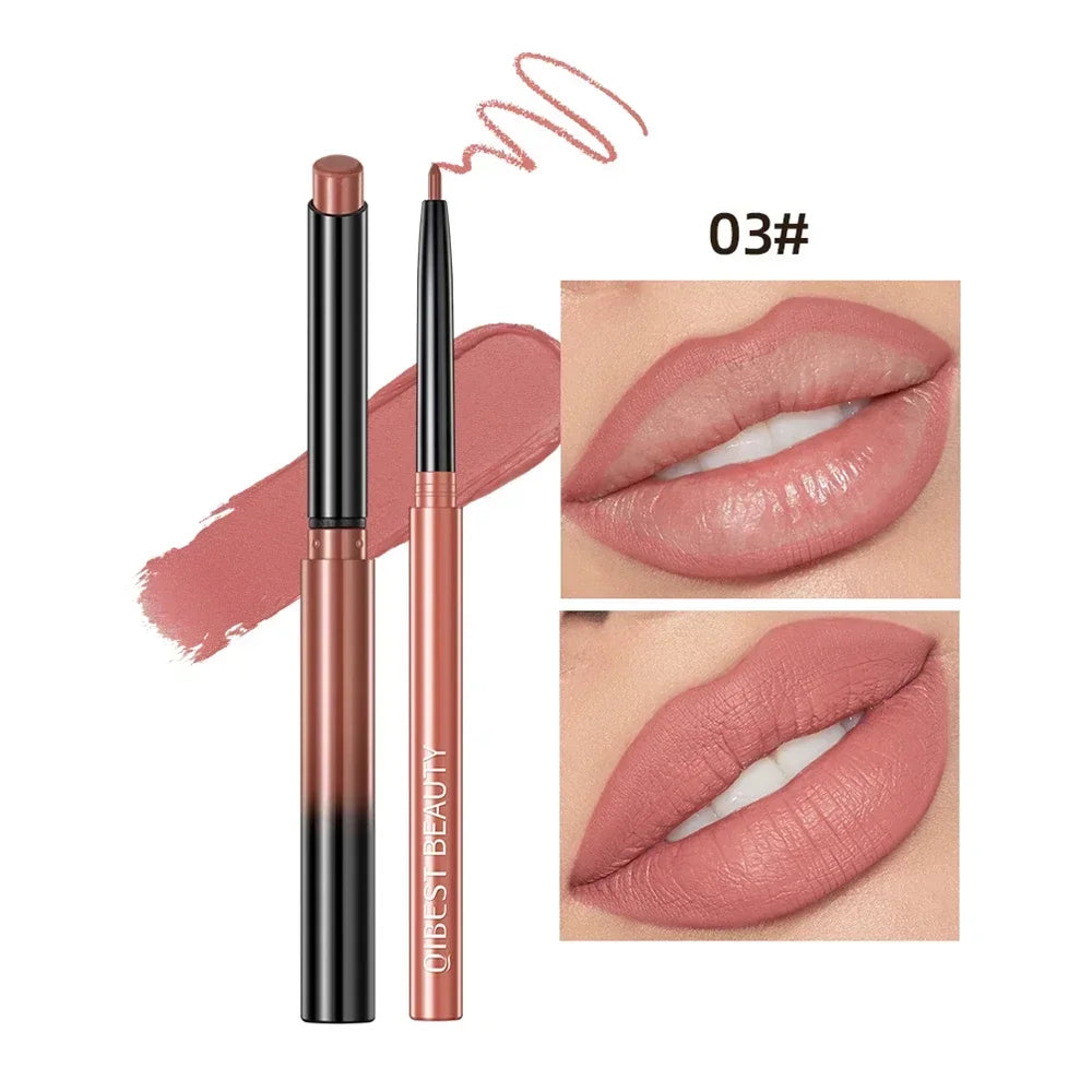 QIBEST Lipliner Pencil Lipstick Set Matte Nude Red Contour Tint Lipstick Long Lasting Non-stick Cup Lipliner Makeup Lip Stain HIP 03 1