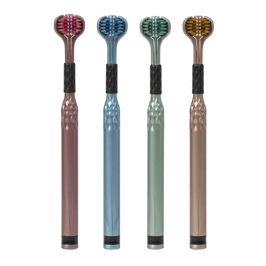 RUZOFO 3D Triple Head Toothbrush & Tongue Scraper – 2/4 Pack Manual Toothbrush HIP C773-AB-4pcs