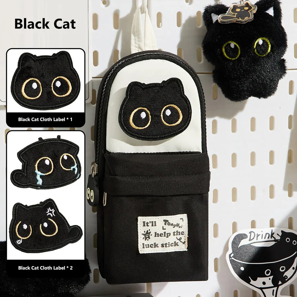 Black Cat Embroidery Pencil Case – Cute Backpack Stationery Bag Pencil Case HIP With 3pcs Patches