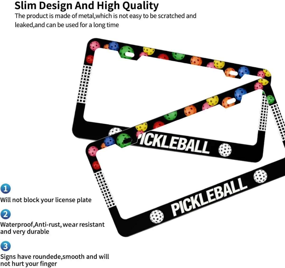 Pickleball License Plate Frame 2-Pack | Aluminum Holder License Plate Frame HIP