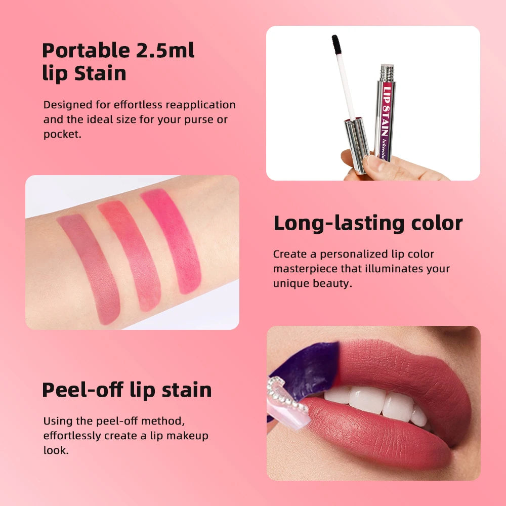 Peel Off Lip Stain Long Lasting Waterproof Reveal Lip Tint Transfer Proof Pink Red Non-stick Cup Lip Stain Makeup Cosmetics HIP