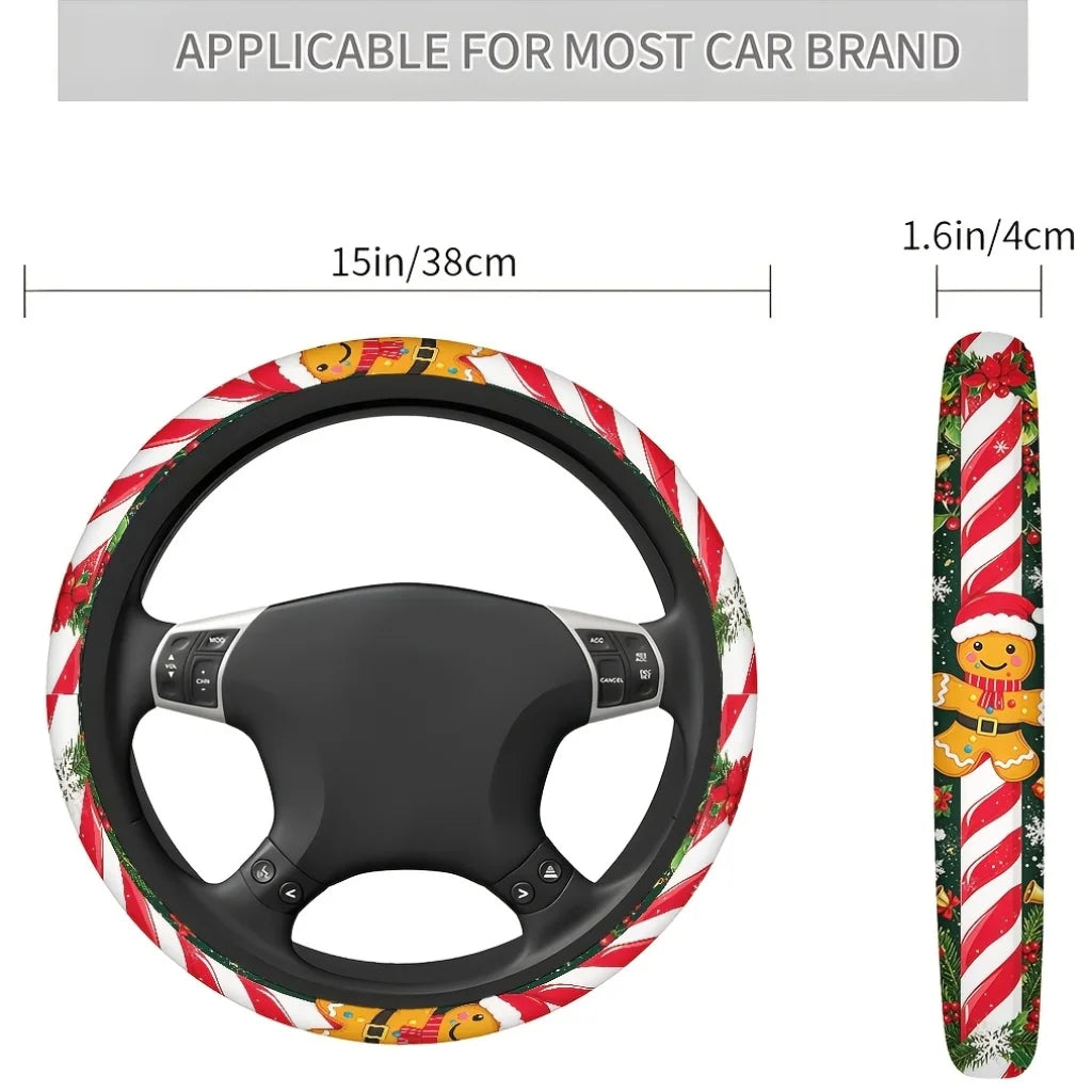 Christmas Gingerbread Man Steering Wheel Cover | Dark Green Steering Wheel Cover HIP black