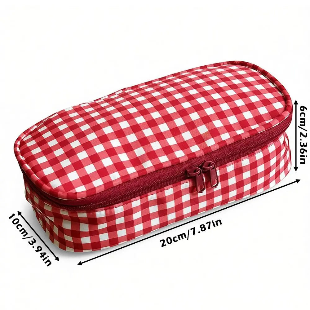 Red Plaid Pencil Case – Large Capacity Stationery Pouch Pencil Case Pouch HIP