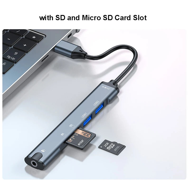 OULLX 5-in-1 USB-C Hub – Audio, SD Card & USB Splitter USB-C Multiport Hub HIP